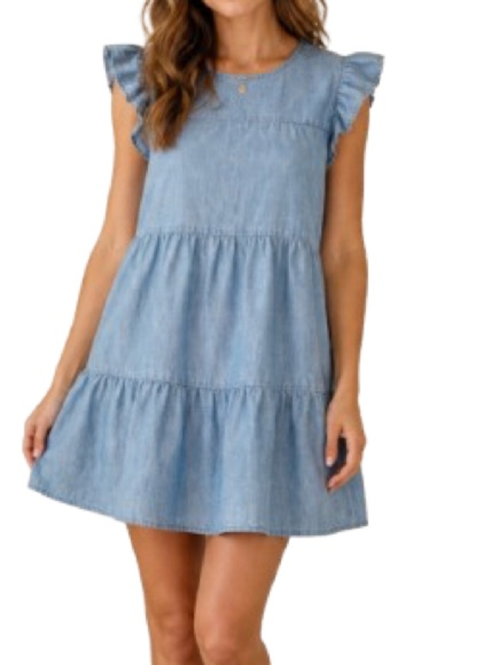 J.Crew Chambray Tiered Ruffle Sleeve Flowy lightweight Mini Dress Size 4 Cotton